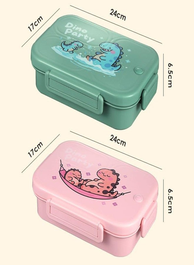 QLECT Printed Dino Party Stainless Steel Lunch Box for Kids Adults, Insulation Keeps Food Warm,Food Grade Bpa Free,3 Compartments with Locking Lid & Steam Valve,Spill Leak Proof|1000Ml Green - Image 5